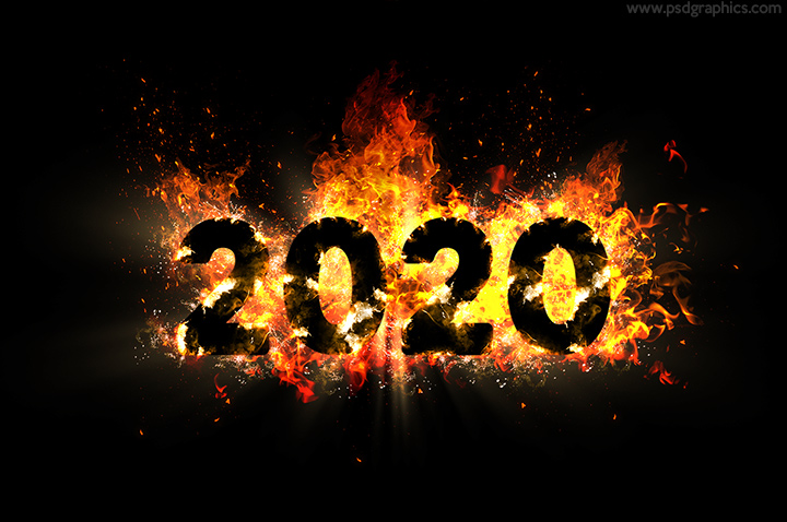 The number 2020 on fire.